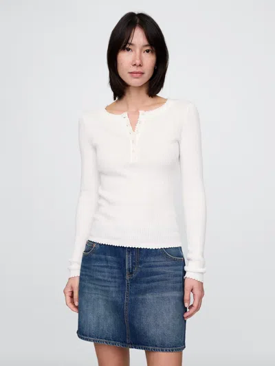 Gap Pointelle Henley Top In Off White