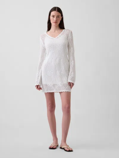 Gap Pointelle Mini Sweater Dress In White