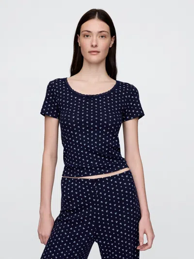 Gap Pointelle Pj Top In Navy Blue Ditsy Floral