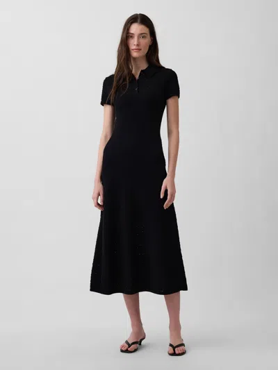 Gap Pointelle Polo Shirt Maxi Sweater Dress In Black