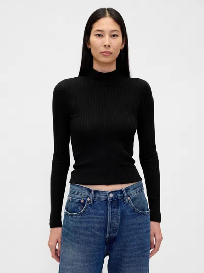 Gap Pointelle Rib Crop Turtleneck In Black