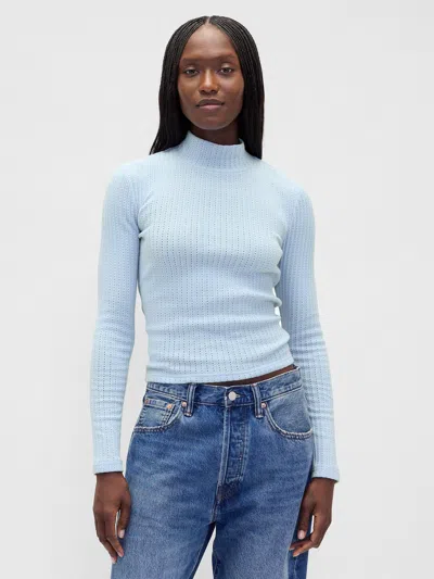 Gap Pointelle Rib Crop Turtleneck In Blue
