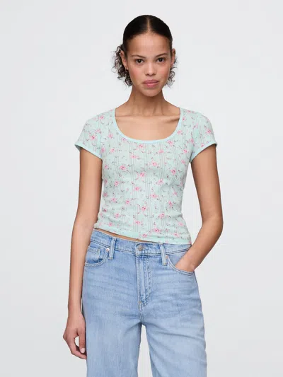 Gap Pointelle Top In Light Mint Green Floral