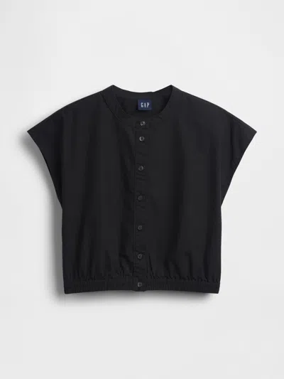 Gap Poplin Cap-sleeve Crop Shirt In Black