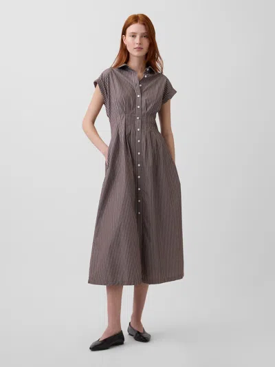 Gap Poplin Cinched Midi Shirtdress In Brown