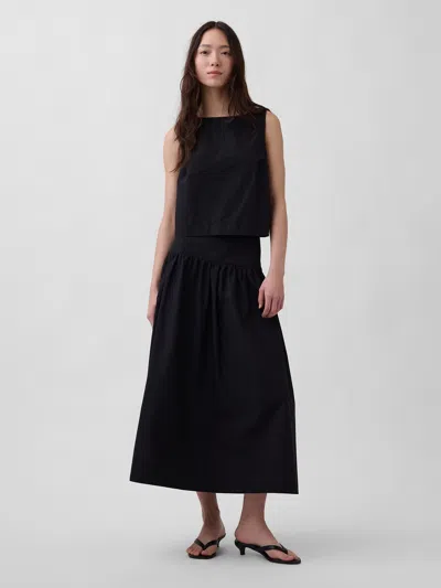 Gap Poplin Drop-waist Maxi Skirt In Black