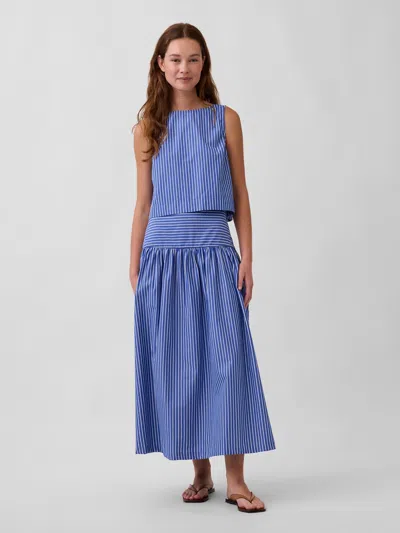 Gap Poplin Drop-waist Maxi Skirt In Blue