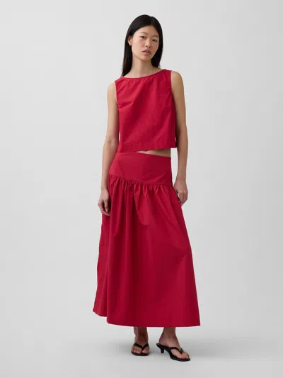 Gap Poplin Drop-waist Maxi Skirt In Red