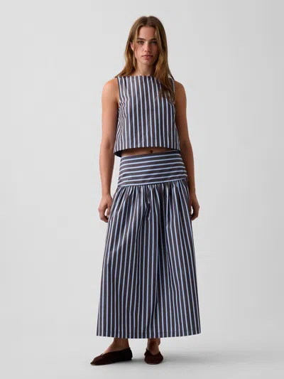 Gap Poplin Drop-waist Maxi Skirt In Blue & Brown Stripe