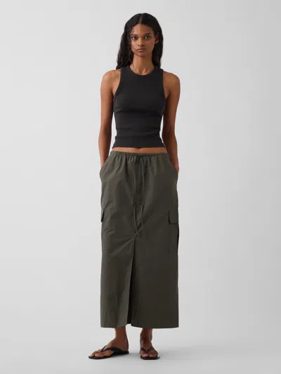 Gap Poplin Easy Cargo Maxi Skirt In Green