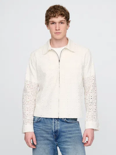 Gap Poplin Eyelet Full-zip Pocket Shirt In Off White