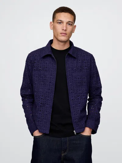 Gap Poplin Eyelet Full-zip Pocket Shirt In Twilight Navy