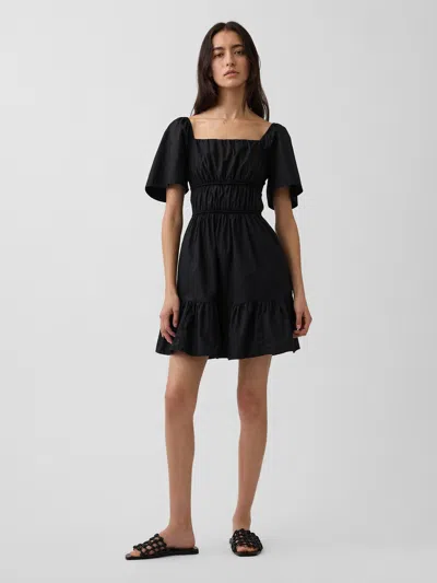 Gap Poplin Flutter-sleeve Mini Dress In Black