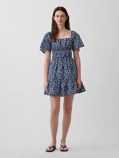 Gap Poplin Flutter-sleeve Mini Dress In Blue