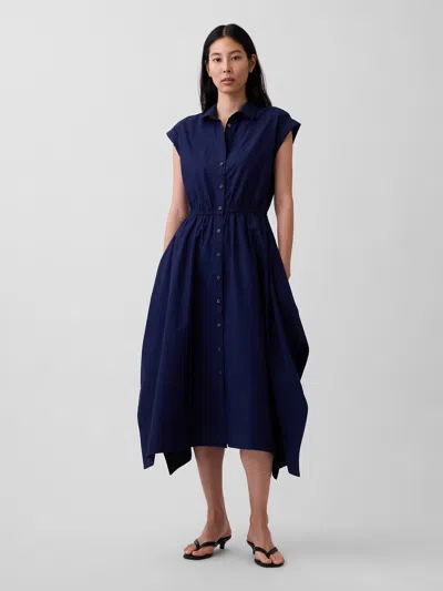 Gap Poplin Handkerchief Shirtdress In Blue