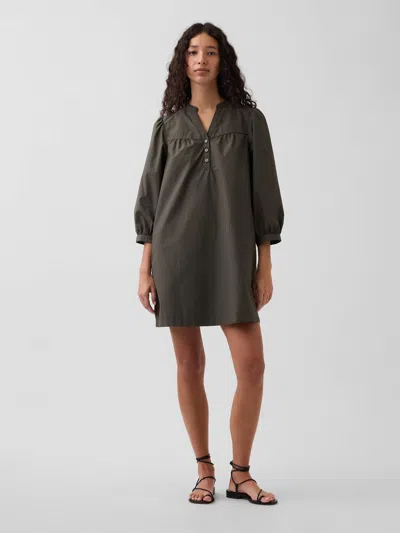 Gap Poplin Henley Mini Dress In Bamboo Green