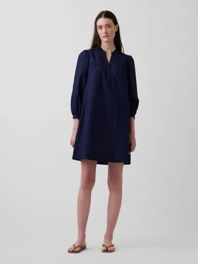 Gap Poplin Henley Mini Dress In Blue