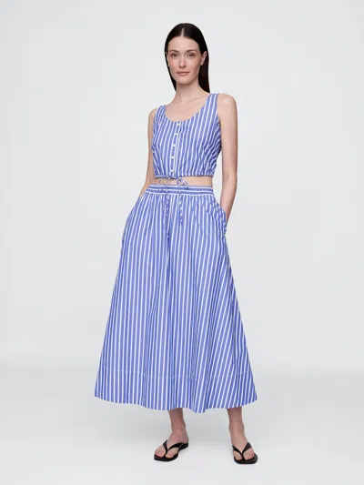 Gap Poplin Maxi Skirt In Blue & White Stripe