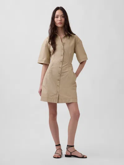 Gap Poplin Mini Shirtdress In Neutral
