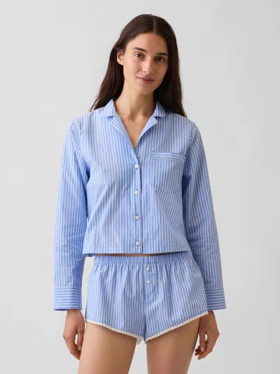 Gap Poplin Oversized Crop Pj Shirt In Blue Stripe