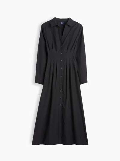Gap Poplin Pintuck Maxi Shirtdress In Black