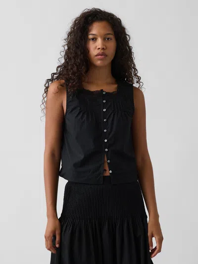 Gap Poplin Pintuck Shell Top In Black