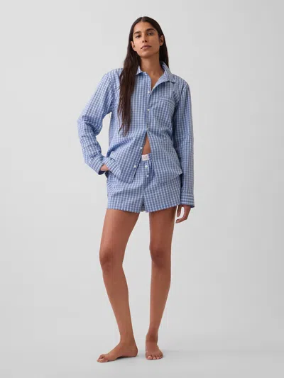Gap Poplin Pj Boxer Shorts In Blue Plaid