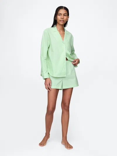 Gap Poplin Pj Boxer Shorts In Green And White Stripe