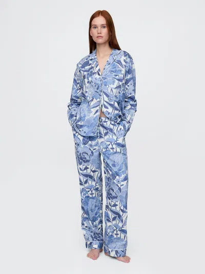 Gap Poplin Pj Pants In Blue & White Floral