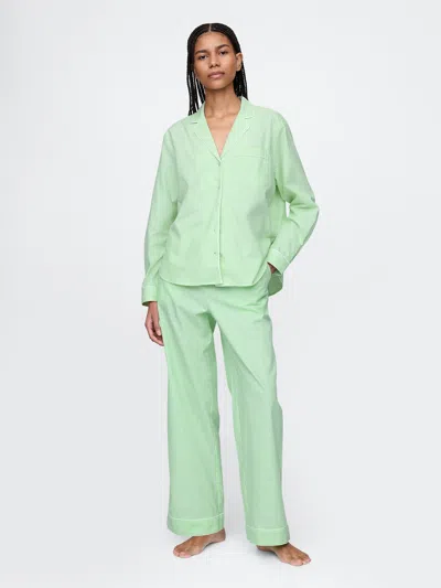 Gap Poplin Pj Pants In Green And White Stripe