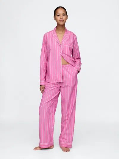 Gap Poplin Pj Pants In Pink And Blue Stripe