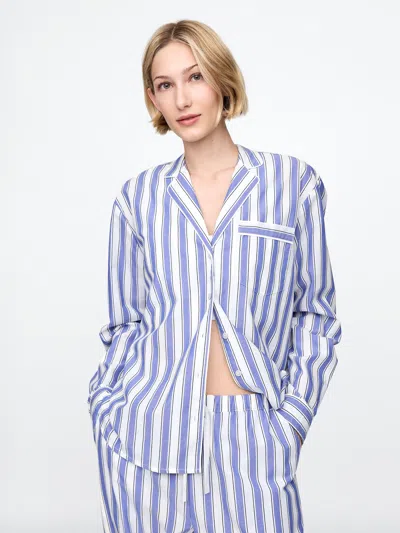 Gap Poplin Pj Shirt In Blue And White Stripe