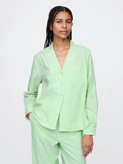 Gap Poplin Pj Shirt In Green And White Stripe