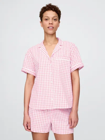 Gap Poplin Pj Shirt In Pink Gingham