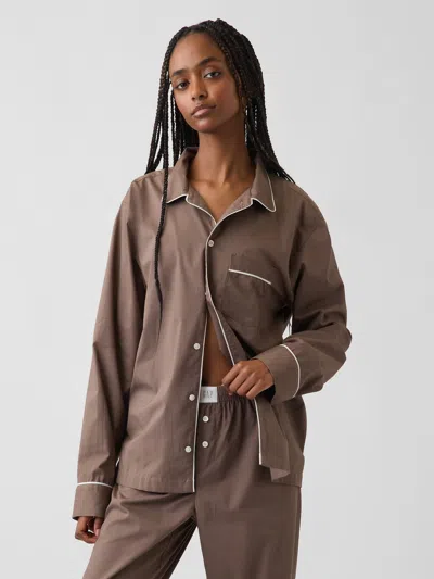 Gap Poplin Pj Shirt In Toasted Almond Brown