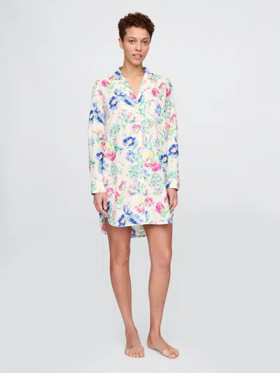 Gap Poplin Pj Shirtdress In Floral Multi Print