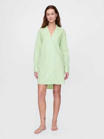 Gap Poplin Pj Shirtdress In Green And White Stripe