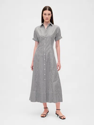 Gap Poplin Roll-cuff Midi Shirtdress In Multi
