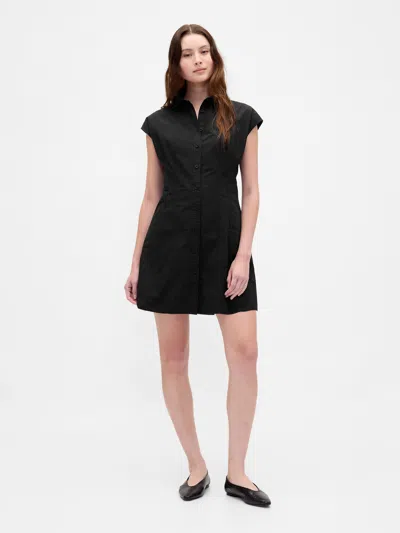 Gap Poplin Seamed Shirtdress In Black