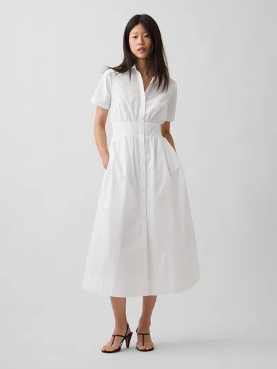 Gap Poplin Smocked-waist Maxi Shirtdress In Fresh White