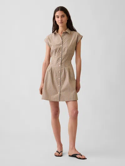 Gap Poplin Stripe Cinched Mini Shirtdress In Brown