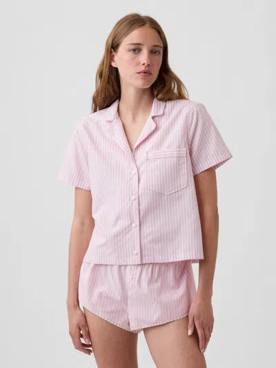 Gap Poplin Stripe Crop Pj Shirt In Pink