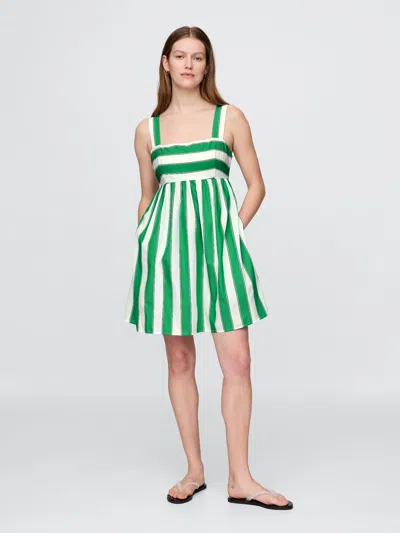 Gap Poplin Tie-back Mini Dress In Green Stripe