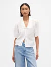 Gap Puff-sleeve Collared Crop Top