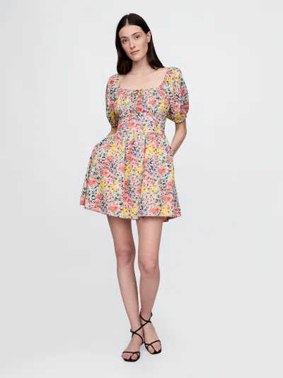 Gap Puff-sleeve Mini Dress In Multi Floral Print