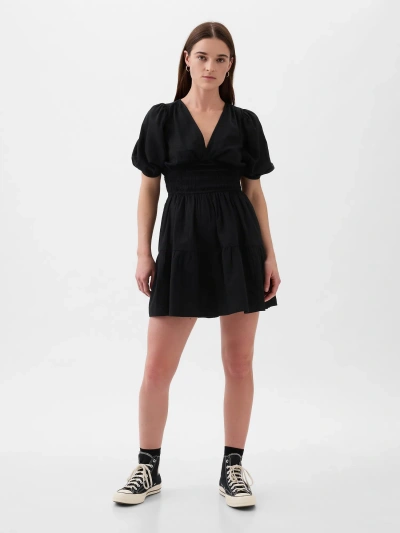 Gap Puff Sleeve Smocked Mini Dress In Black