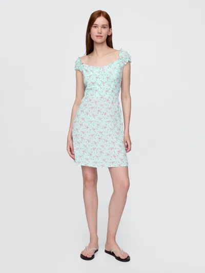 Gap Puff-sleeve Sweetheart Mini Dress In Mint Green Floral