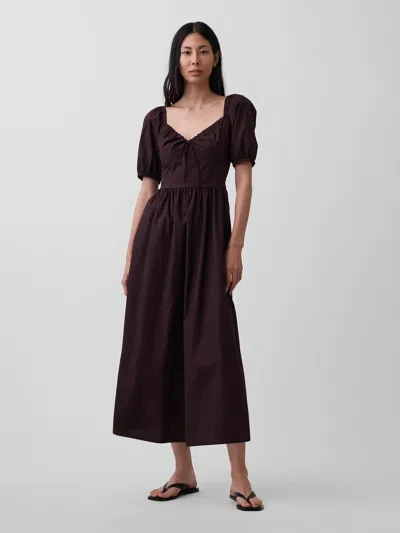Gap Puff-sleeve Corset Maxi Dress In Terra Brown