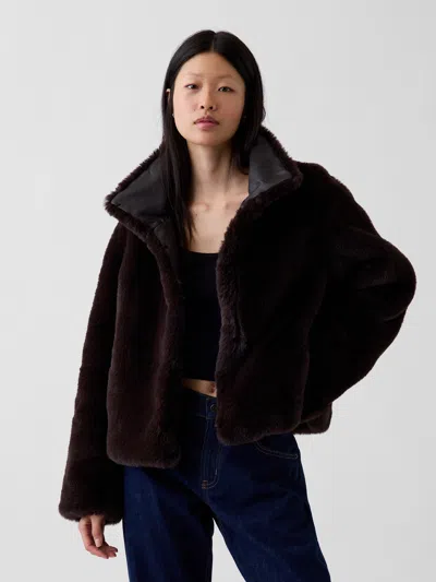 Gap Recycled Faux Fur Crop Jacket In Brown