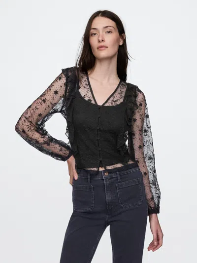 Gap Recycled Lace Ruffle Top In Black